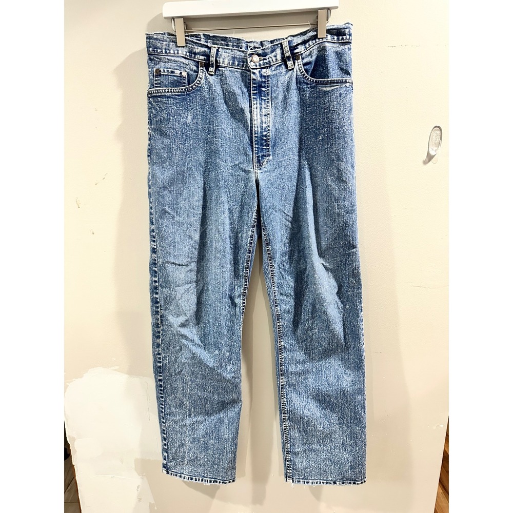 Oliveo Hand Made Jeans Acid Wash Blue High Rise Straight Leg Raw Hem Womens32x29